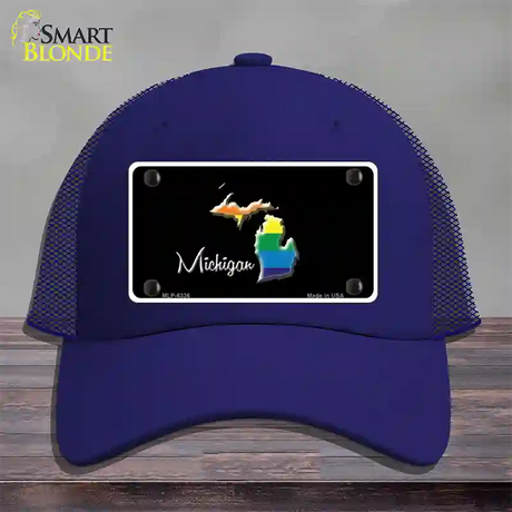 Michigan Rainbow Novelty License Plate Hat Mesh / Royal Blue