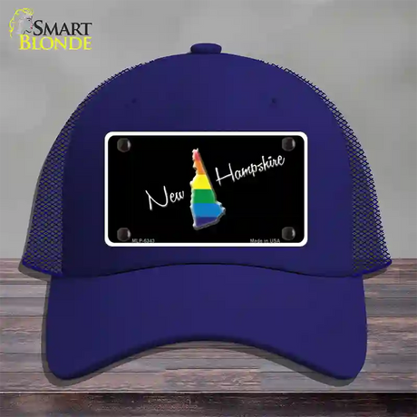 New Hampshire Rainbow Novelty License Plate Hat Mesh / Royal Blue