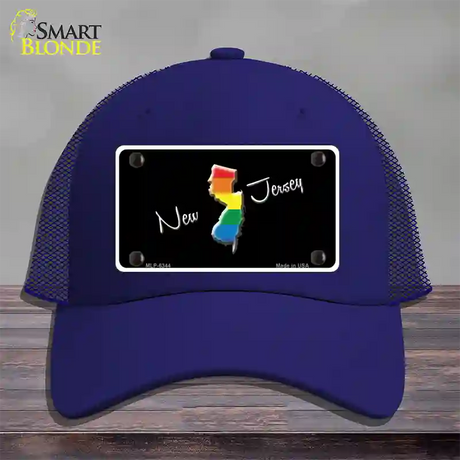 New Jersey Rainbow Novelty License Plate Hat Mesh / Royal Blue