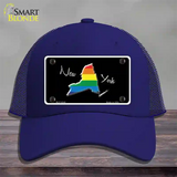 New York Rainbow Novelty License Plate Hat Mesh / Royal Blue