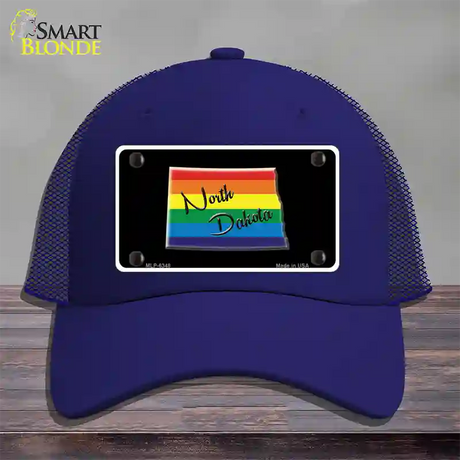 North Dakota Rainbow Novelty License Plate Hat Mesh / Royal Blue