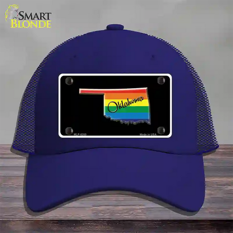 Oklahoma Rainbow Novelty License Plate Hat Mesh / Royal Blue