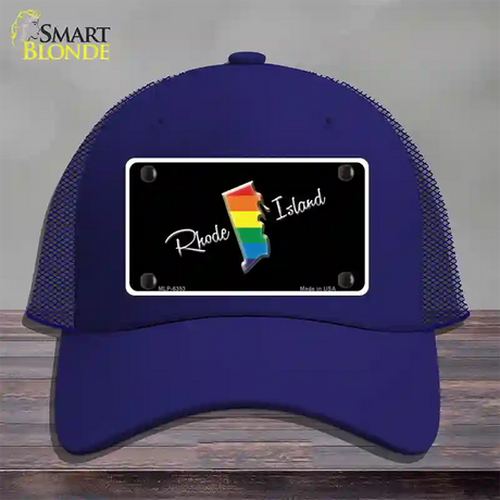 Rhode Island Rainbow Novelty License Plate Hat Mesh / Royal Blue