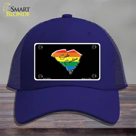 South Carolina Rainbow Novelty License Plate Hat Mesh / Royal Blue