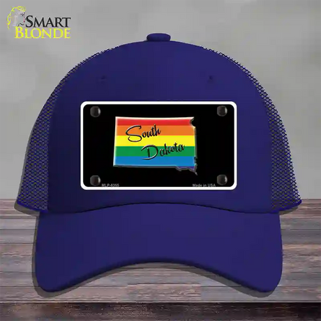 South Dakota Rainbow Novelty License Plate Hat Mesh / Royal Blue