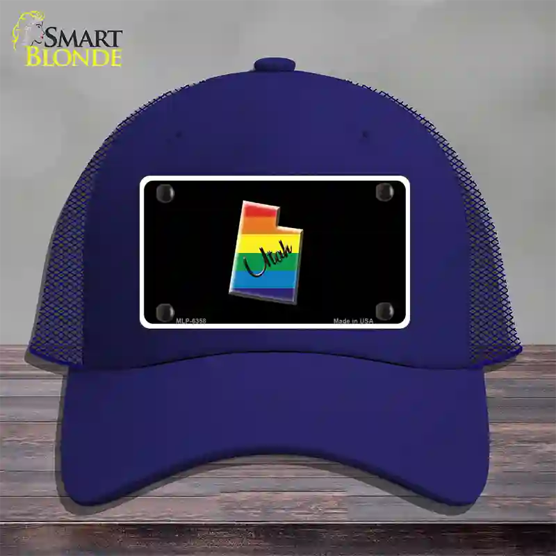 Utah Rainbow Novelty License Plate Hat Mesh / Royal Blue