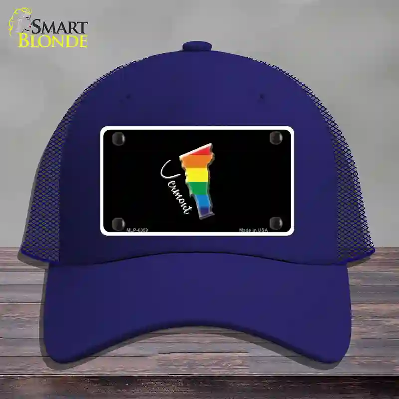 Vermont Rainbow Novelty License Plate Hat Mesh / Royal Blue