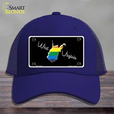 West Virginia Rainbow Novelty License Plate Hat Mesh / Royal Blue