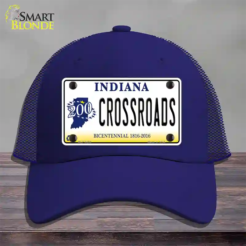 Crossroads Indiana Novelty License Plate Hat Mesh / Royal Blue