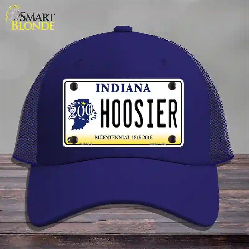 Hoosier Indiana Novelty License Plate Hat Mesh / Royal Blue