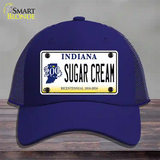 Sugar Cream Indiana Novelty License Plate Hat Mesh / Royal Blue