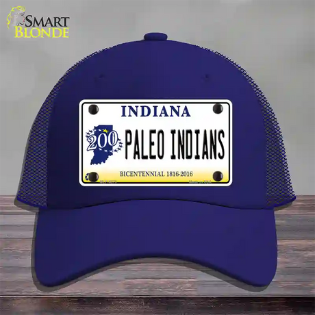 Paleo Indians Indiana Novelty License Plate Hat Mesh / Royal Blue