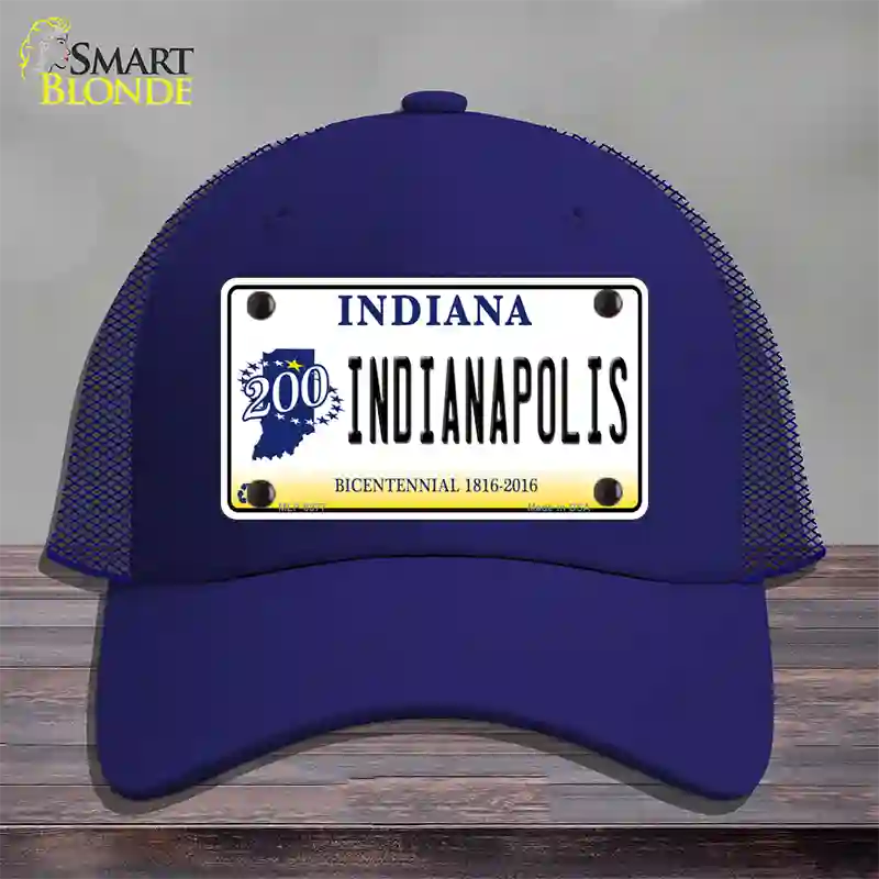 Indianapolis Indiana Novelty License Plate Hat Mesh / Royal Blue