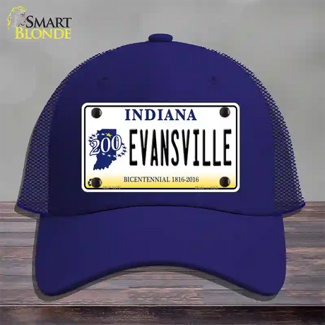 Evansville Indiana Novelty License Plate Hat Mesh / Royal Blue