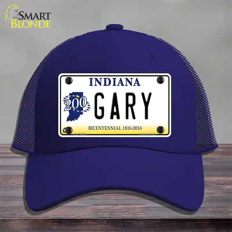 Gary Indiana Novelty License Plate Hat Mesh / Royal Blue