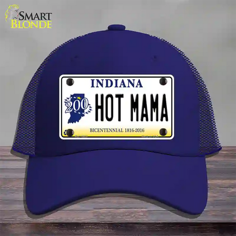 Hot Mama Indiana Novelty License Plate Hat Mesh / Royal Blue