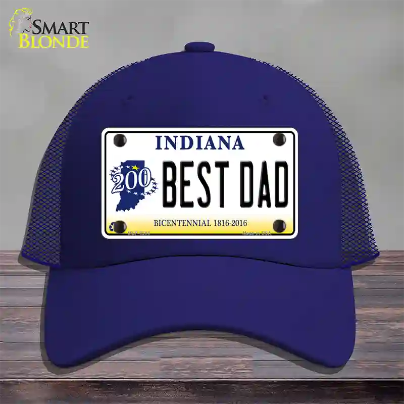 Best Dad Indiana Bicentennial Novelty License Plate Hat Mesh / Royal Blue