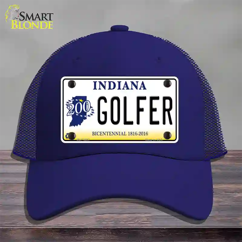 Golfer Indiana Novelty License Plate Hat Mesh / Royal Blue