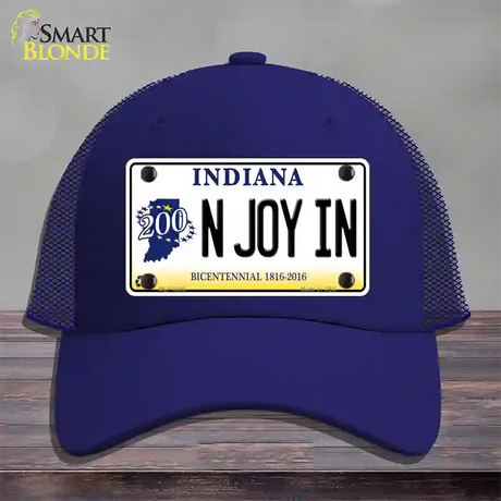 N Joy Indiana Novelty License Plate Hat Mesh / Royal Blue