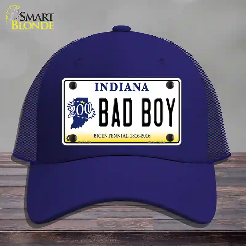 Bad Boy Indiana Novelty License Plate Hat Mesh / Royal Blue