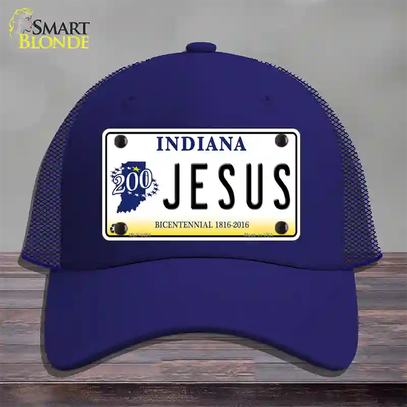 Jesus Indiana Novelty License Plate Hat Mesh / Royal Blue