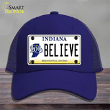 Believe Indiana Novelty License Plate Hat Mesh / Royal Blue