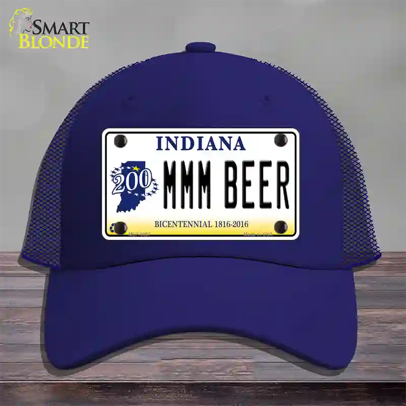 MMM Beer Indiana Novelty License Plate Hat Mesh / Royal Blue