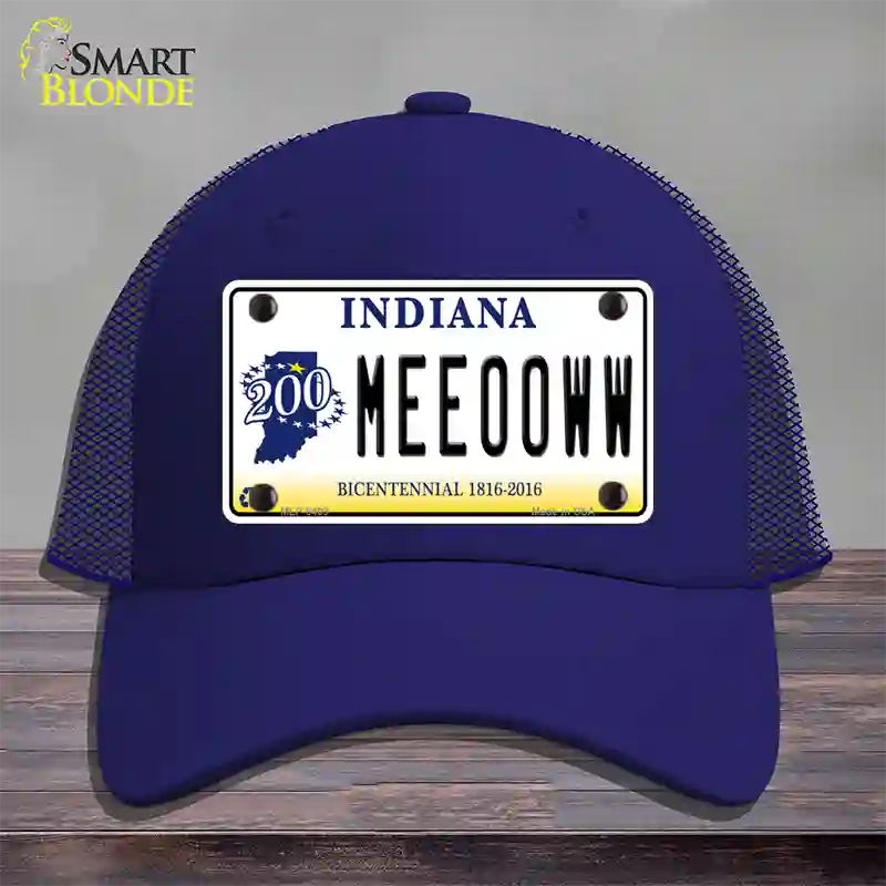 Meeooww Indiana Novelty License Plate Hat Mesh / Royal Blue