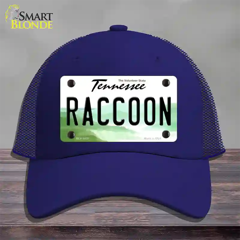 Raccoon Tennessee Novelty License Plate Hat Mesh / Royal Blue