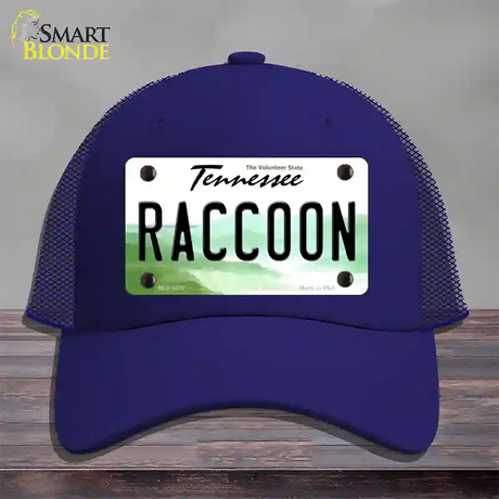 Raccoon Tennessee Novelty License Plate Hat Mesh / Royal Blue