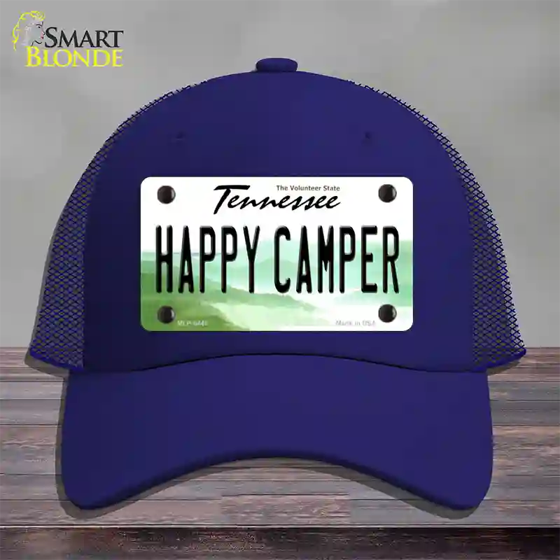 Happy Camper Tennessee Novelty License Plate Hat Mesh / Royal Blue