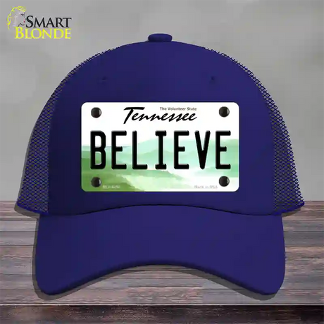 Believe Tennessee Novelty License Plate Hat Mesh / Royal Blue