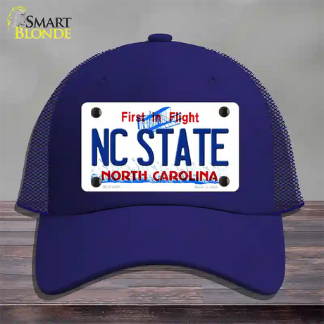 North Carolina State Novelty License Plate Hat Mesh / Royal Blue