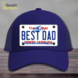 Best Dad North Carolina Novelty License Plate Hat Mesh / Royal Blue