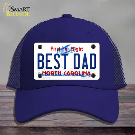 Best Dad North Carolina Novelty License Plate Hat Mesh / Royal Blue