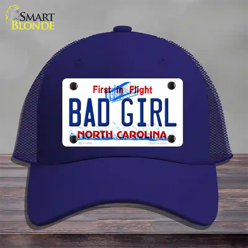 Bad Girl North Carolina Novelty License Plate Hat Mesh / Royal Blue