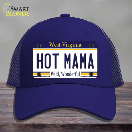 Hot Mama West Virginia Novelty License Plate Hat Mesh / Royal Blue