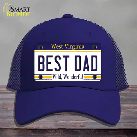 Best Dad West Virginia Novelty License Plate Hat Mesh / Royal Blue