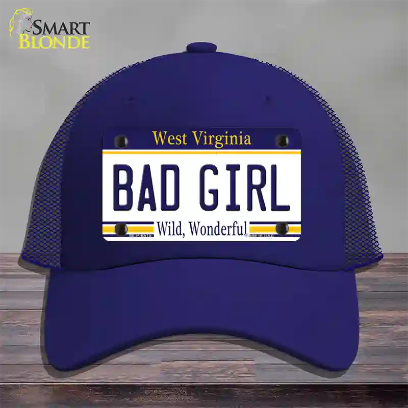 Bad Girl West Virginia Novelty License Plate Hat Mesh / Royal Blue