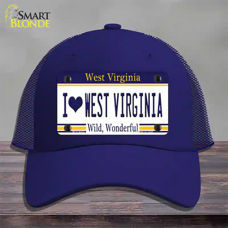 I Love West Virginia Novelty License Plate Hat Mesh / Royal Blue