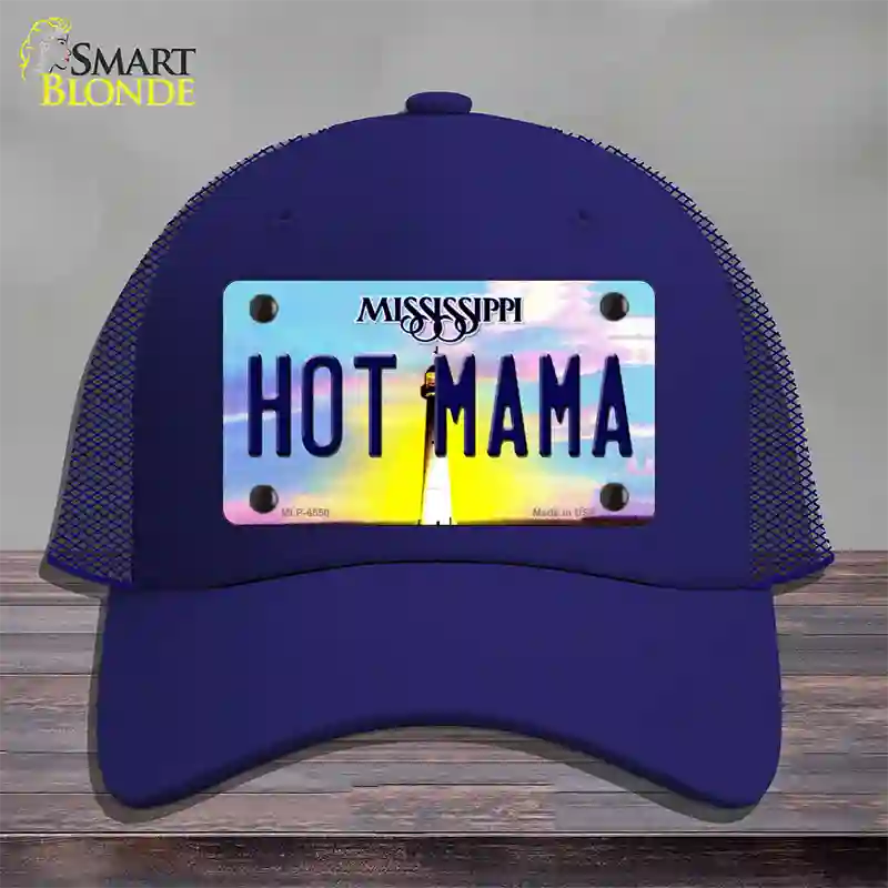 Hot Mama Mississippi Novelty License Plate Hat Mesh / Royal Blue