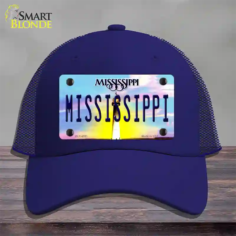 Mississippi Novelty License Plate Hat Mesh / Royal Blue