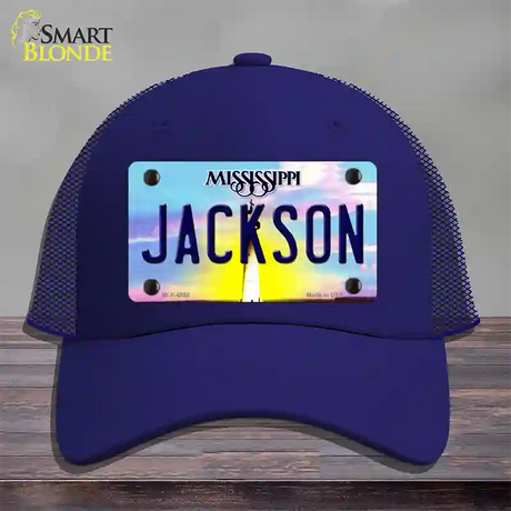 Jackson Mississippi Novelty License Plate Hat Mesh / Royal Blue