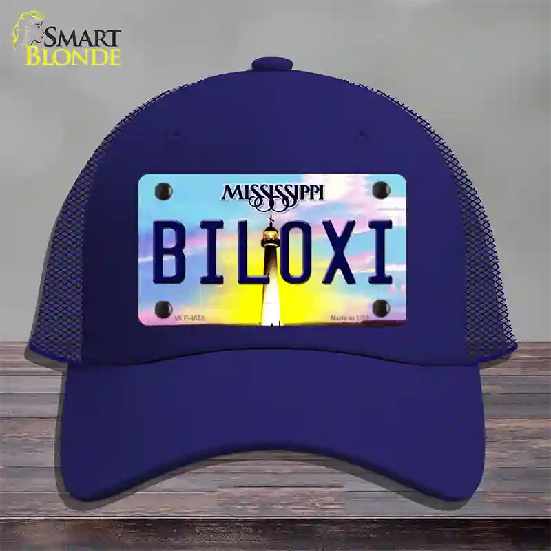 Biloxi Mississippi Novelty License Plate Hat Mesh / Royal Blue