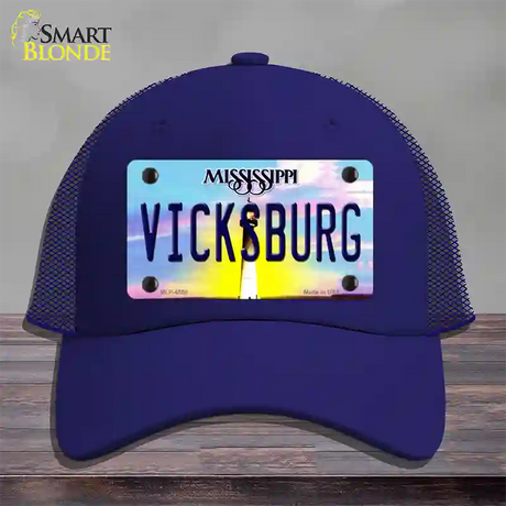 Vicksburg Mississippi Novelty License Plate Hat Mesh / Royal Blue