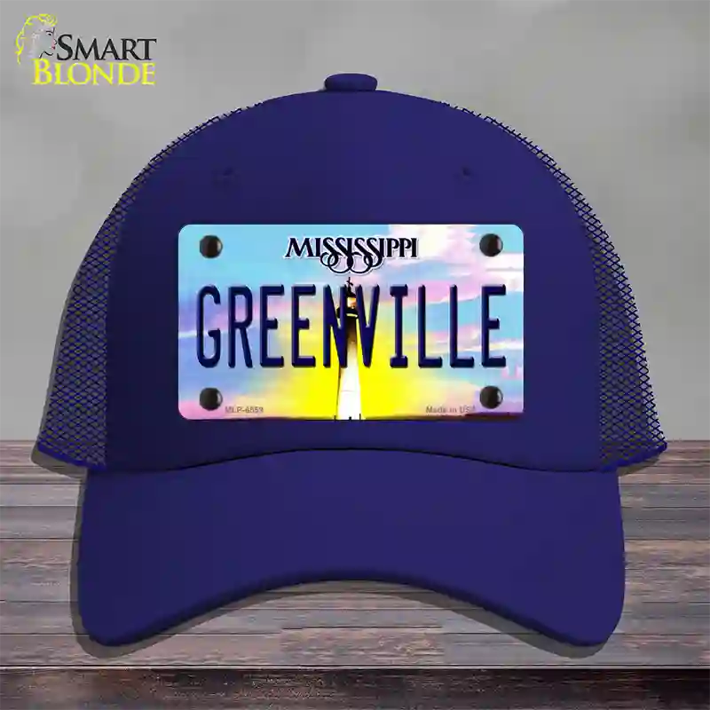 Greenville Mississippi Novelty License Plate Hat Mesh / Royal Blue