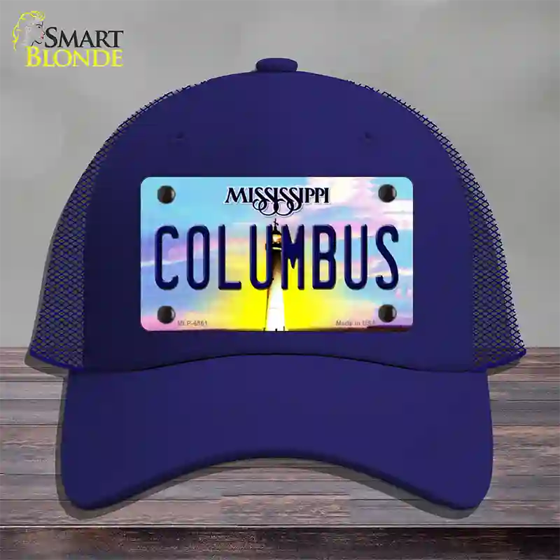 Columbus Mississippi Novelty License Plate Hat Mesh / Royal Blue