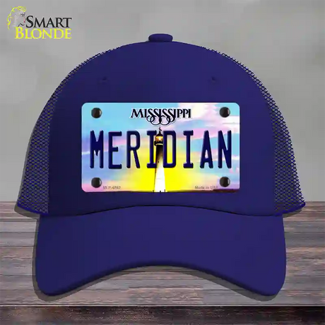 Meridian Mississippi Novelty License Plate Hat Mesh / Royal Blue