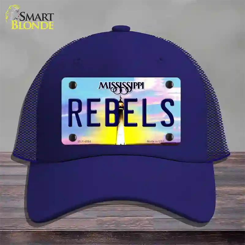 Rebels Mississippi Novelty License Plate Hat Mesh / Royal Blue