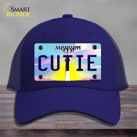 Cutie Mississippi Novelty License Plate Hat Mesh / Royal Blue